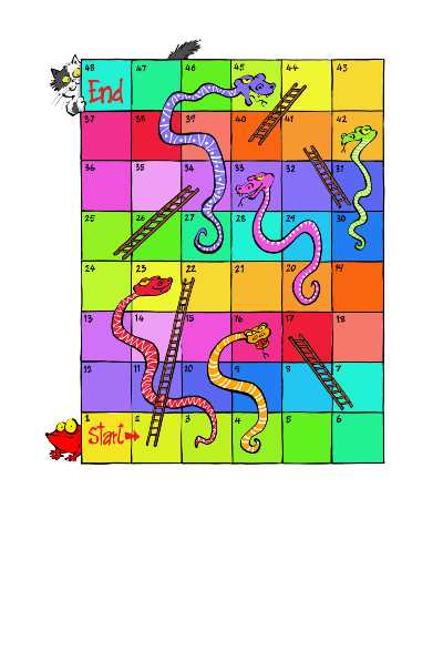 colourful snakes and ladders board game print out (A4)